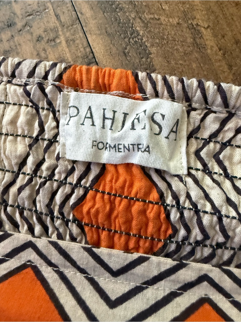 Sz M Pahiesa Formentera Orange & Cream Geometric Wide Leg Flare Stretch Pants - Picture 4 of 7